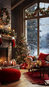 Cozy Christmas living room wrapped in twinkling winter glow.