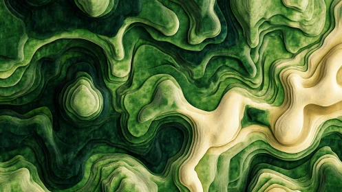 Emerald contour currents swirl through sculpted abstract terrain.