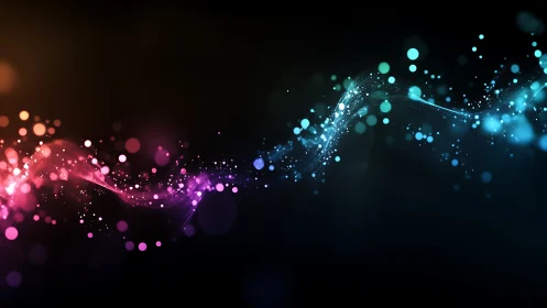 Neon light waves with glowing bokeh on dark background.