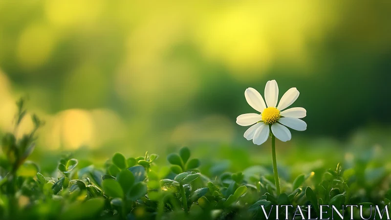 Single white daisy macro with shallow depth and bokeh field