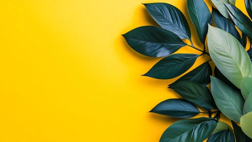 Emerald leaves dance boldly across radiant yellow silence.