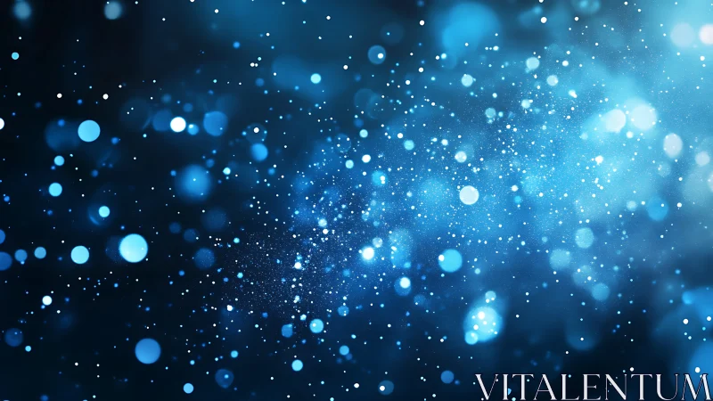 Blue particulate bokeh field with depth-varying luminous scatter.