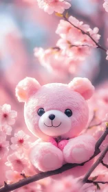 Blush-pink plush bear dreaming in sugarsoft cherry blossoms.