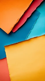 Layered colored paper sheets in bold overlapping layout.