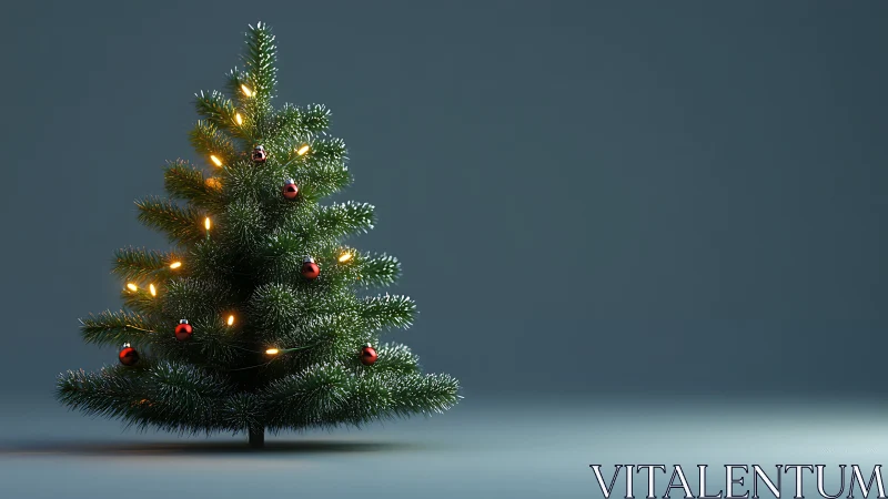 Small decorated Christmas tree with warm lights.
