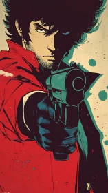 Close-range gun perspective with stark cel-shaded vigilante.