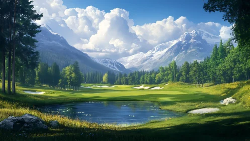 Peaceful mountain golf course wrapped in lush green beauty.