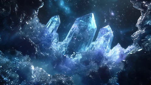 Astrophysical crystal spires in volumetric nebular glow.