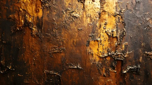 Golden and Black Textured Abstract Painting with Rough Layers.