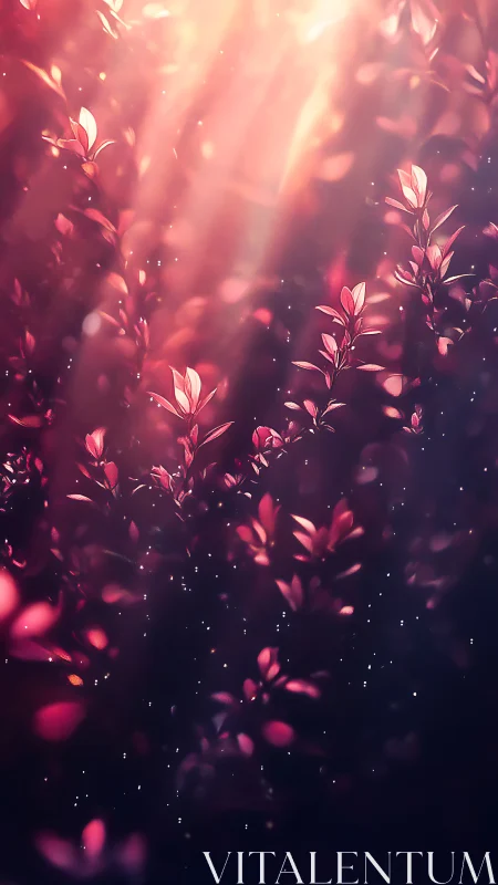 Spectral rose foliage under volumetric dusk light diffusion.