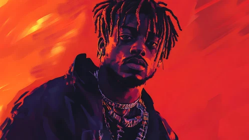 Brooding portrait of man in neon red digital chiaroscuro.