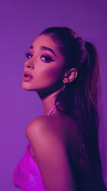 Side-profile stylized portrait in magenta-toned lighting.