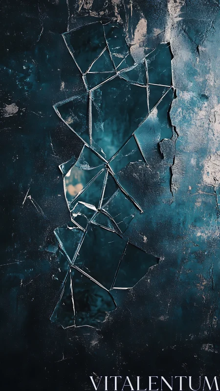 Shattered teal window scar carving light through darkness.