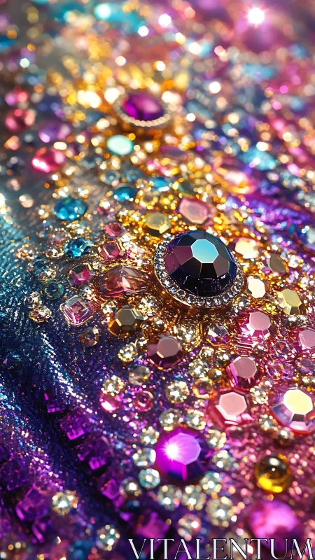 Vibrant closeup of multicolored gemstones on fabric.