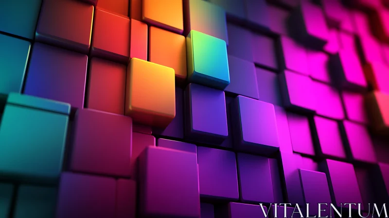 3D chromatic cube wall with luminous depth and gradient geometry.