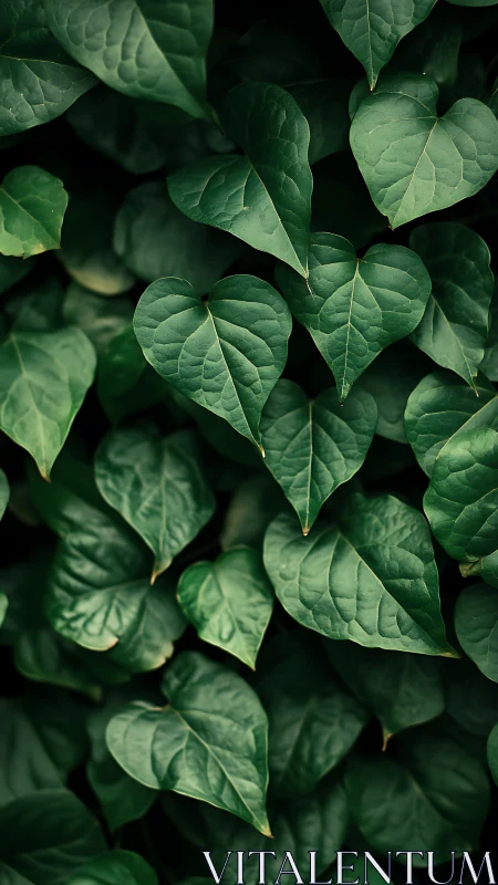 Dense cluster of green heart shaped leaves in soft light.