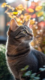 Garden Gaze: Tabby Cat in Autumn Light.