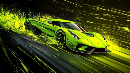 Neon hypercar rendered in dynamic motion blur and fluid streaks