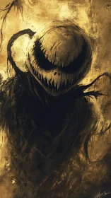 Textured monochrome horror figure with scratched chiaroscuro shading