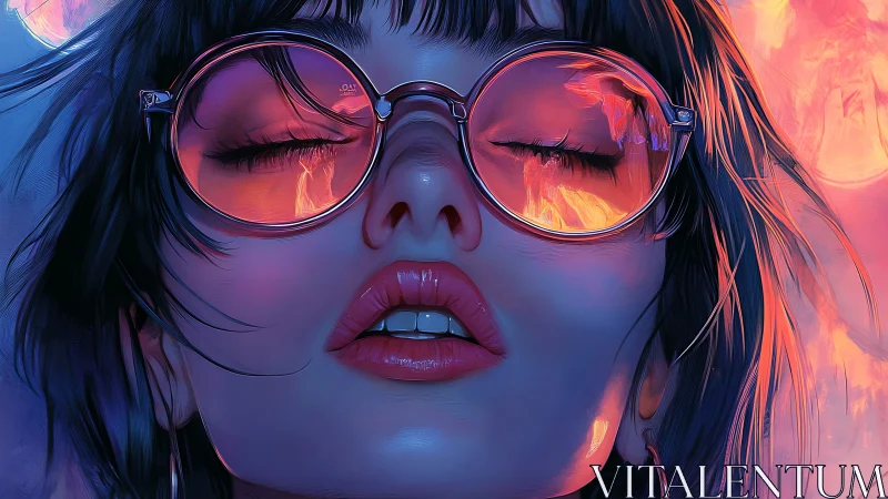 Neon dreams smolder behind rose lenses and closed eyes