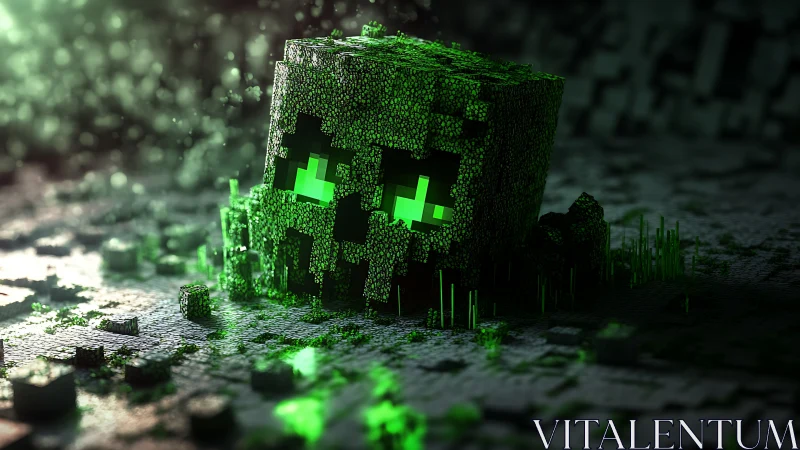Pixelated toxic skull pulses with neon-green digital decay.