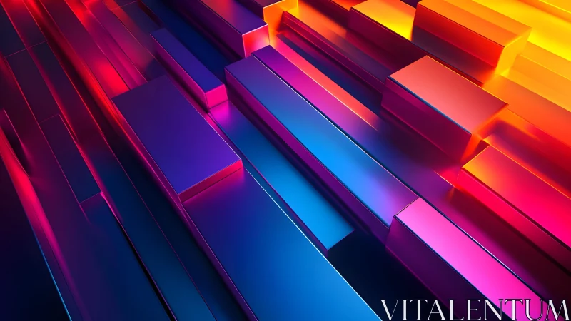 Vibrant geometric abstract with neon blocks and gradient lighting.