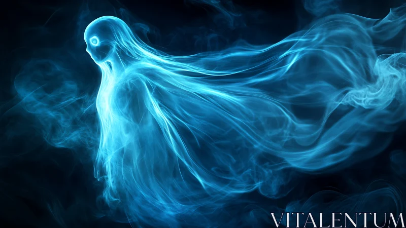 Translucent blue spectral figure forms from dynamic smoke