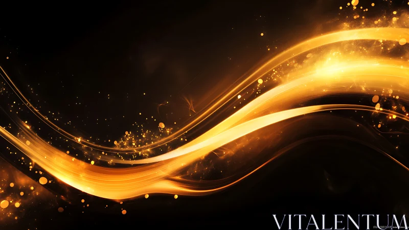Golden light trails on dark abstract glowing background.