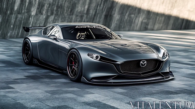 Aerodynamic Mazda concept coupe rendered in high-gloss 3D visualization
