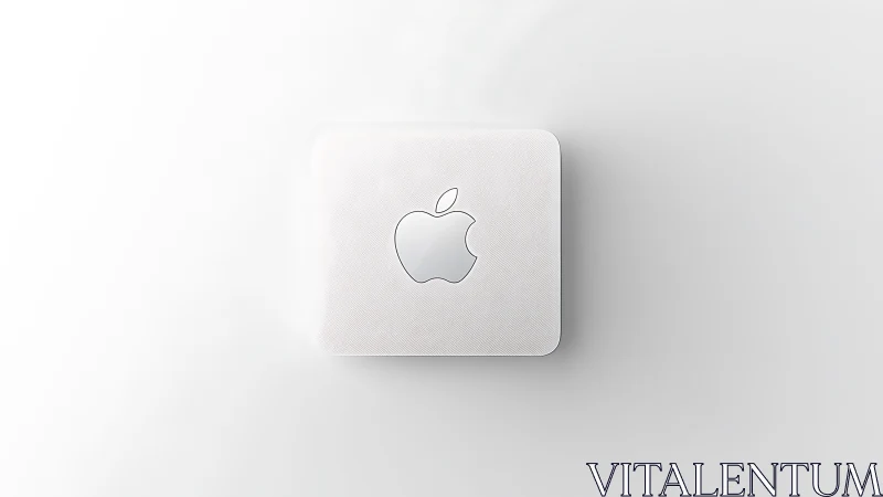 Minimalist white tech tile cradling a luminous apple logo.