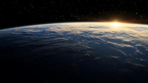 Sunrise glows over Earth’s curved horizon in silent orbit