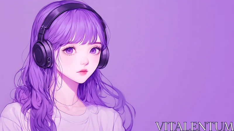 Violet daydream girl lost in her headphones world.