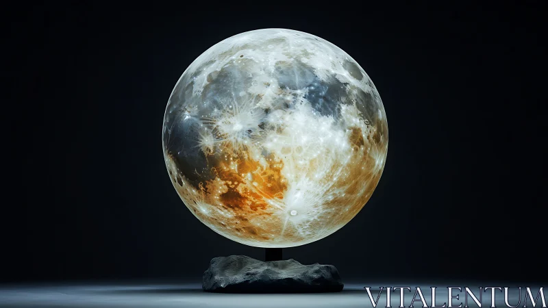 High-detail levitating lunar globe on rock-textured magnetic base