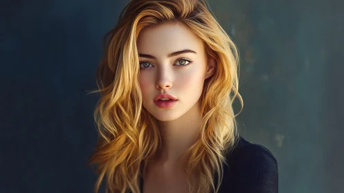 Digital portrait of blonde woman with soft cinematic light.