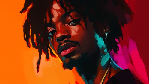 Vibrant digital portrait with neon rim lighting and bold hues.