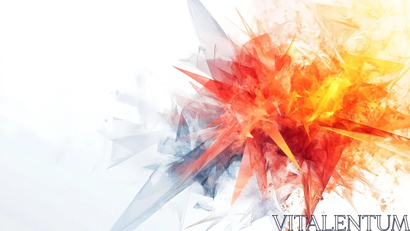 Dynamic Abstract Geometric Explosion in Fiery Colors Digital Art.
