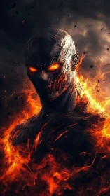 Flaming humanoid figure stands in dark smoke-filled environment