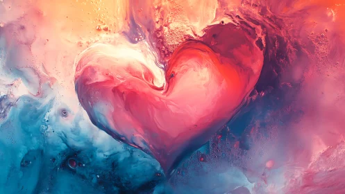 Luminous Heart Form Suspended in Fluid Chromatic Cascade.