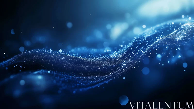 Digital blue particle wave forms a continuous flowing band