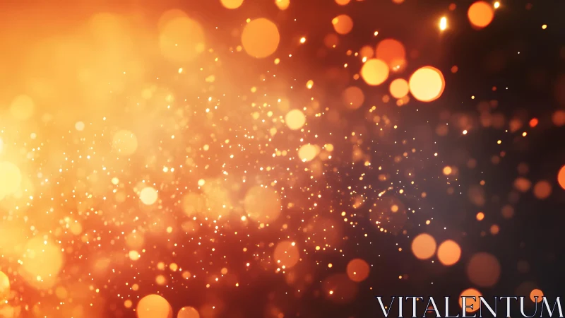 Glowing orange bokeh lights with sparkling particles, abstract style.