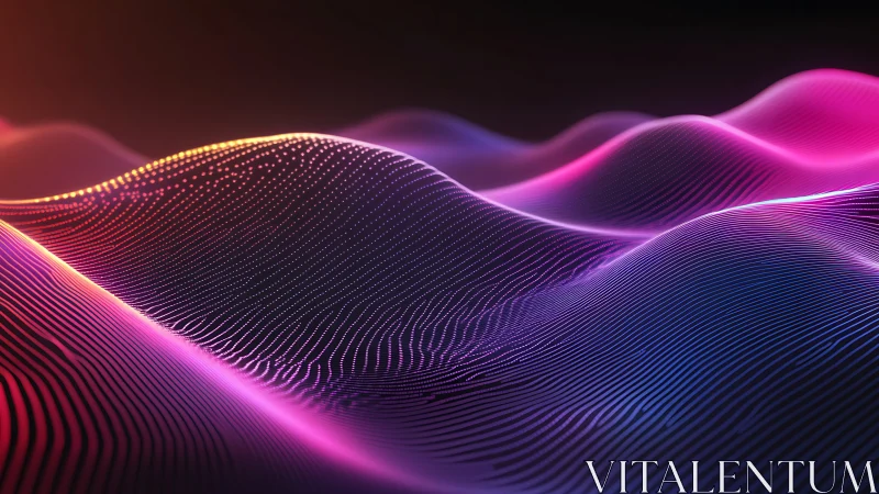 Neon data waves flow across abstract digital landscape