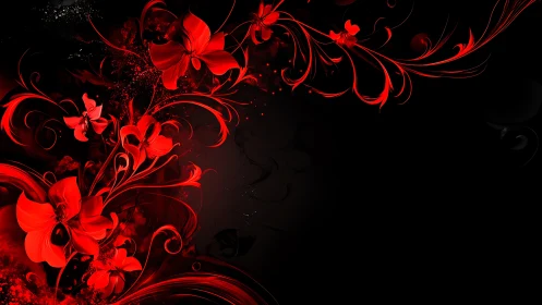 Crimson Floral Dance: Bold Red Blooms on Black