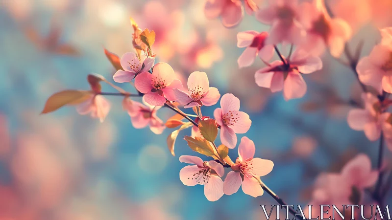 Spring Cherry Blossoms in Soft Focus Light.