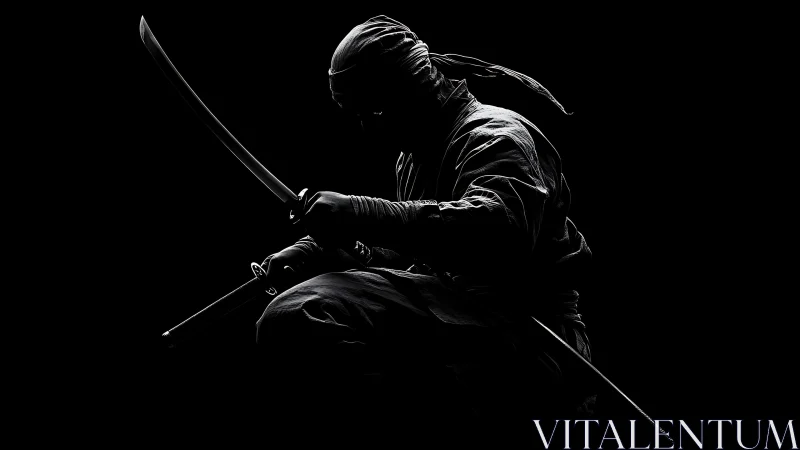 Shadow-wreathed ninja poised in steel-edged, silent tension.