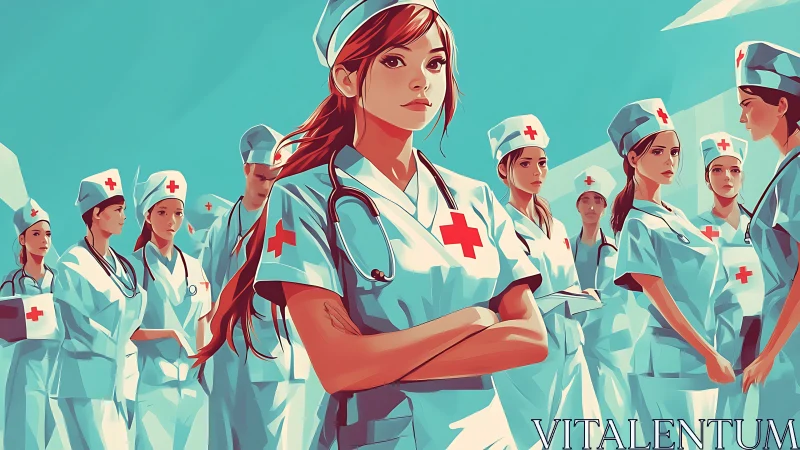 Confident Nurses Standing Together in Modern Digital Art Style.