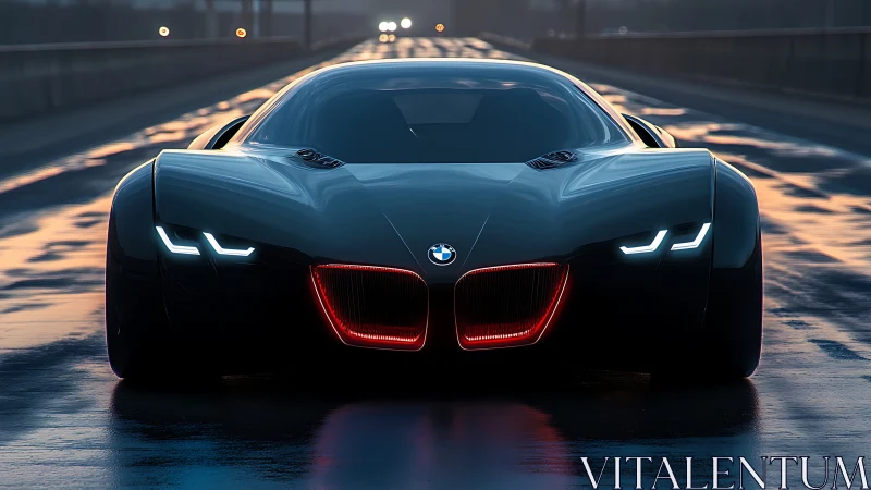 Aerodynamic BMW concept coupe with LED grille illumination.