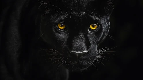 Black Panther with Golden Eyes. Intense Wildlife Portrait.