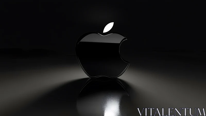 Glossy black apple emblem stands on reflective dark surface
