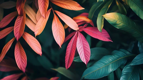 Soft tropical leaves glow in gentle sunset garden light