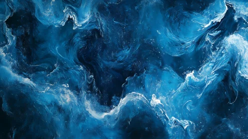Swirling deep blue abstract waves in fluid motion art